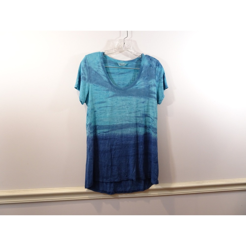 Tryst by Mattie Womens Ombre Tie Dye Scoop Neck Top Jade Navy Blue Size M